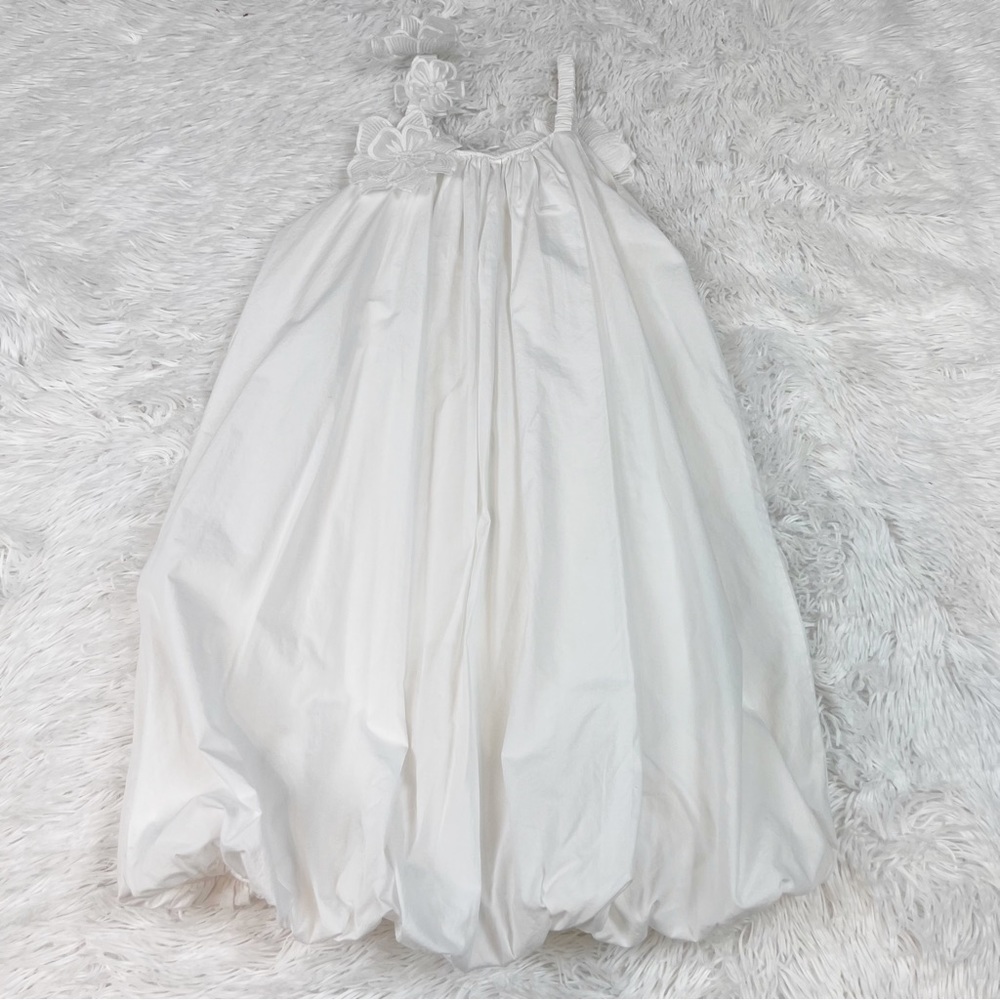 Zara sleeveless bubble‎ hem dress lace floral shoulder in white